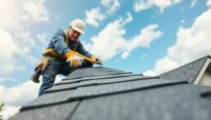 Expertly applying shingles in Professional roofing services, highlighting quality and craftsmanship in roofing.