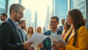 Person reviewing resumes for new york jobs in a vibrant NYC office setting