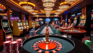 Exciting casino activities at KJC AC with tables, slot machines, and poker chips.