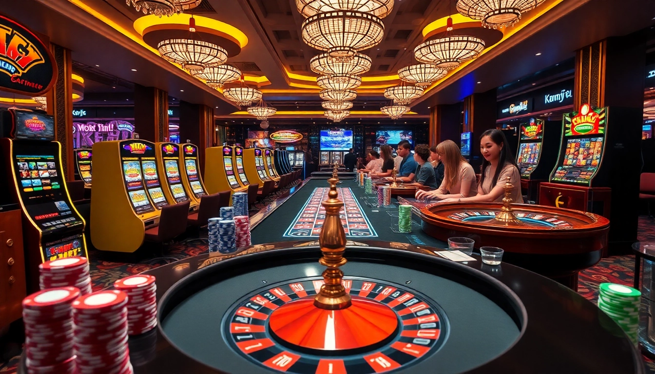 Exciting casino activities at KJC AC with tables, slot machines, and poker chips.