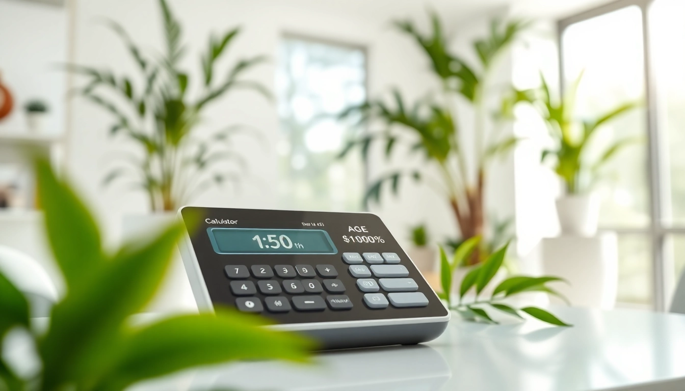 Calculate your biological age calculator with an advanced health tech interface in a bright clinic.