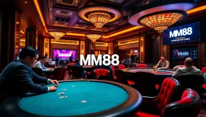 Players immerse in a thrilling MM88 casino experience at high-stakes poker tables.