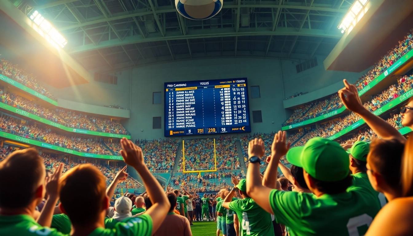 Visualize online sportsbooks Alabama with fans engaging in lively sports betting at a stadium.