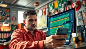 Exploring online sportsbooks Manitoba through a detailed sports betting scene with user engagement.