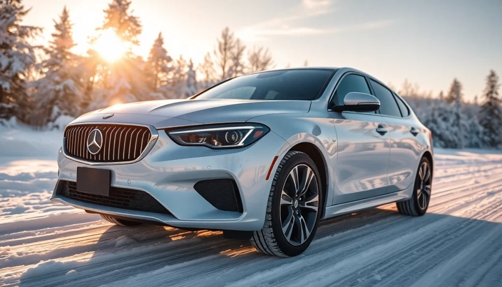 Protecting automobile with PPF winter road salt protection amidst a snowy backdrop.