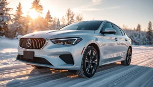 Protecting automobile with PPF winter road salt protection amidst a snowy backdrop.