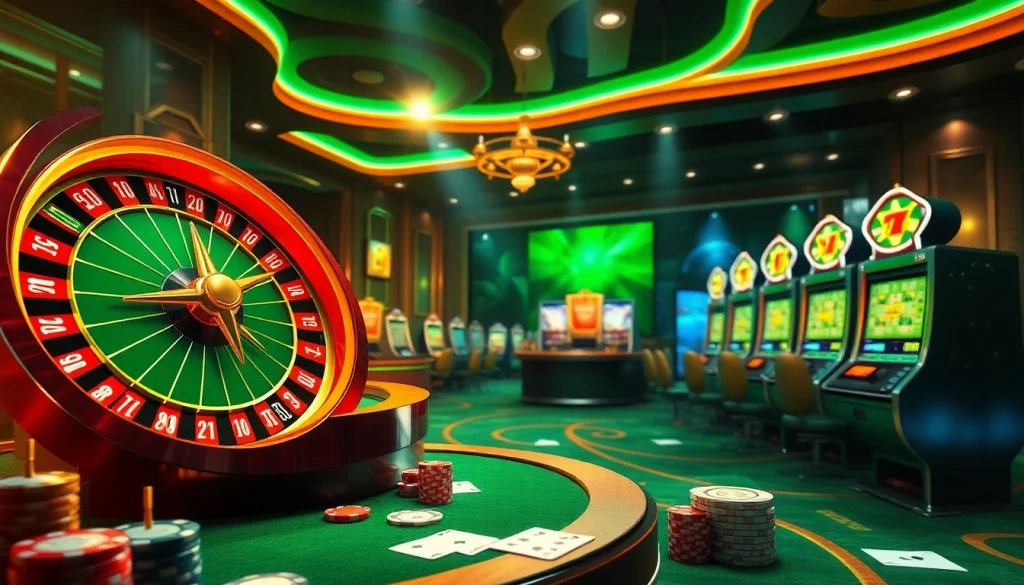 Engaging online betting scene showcasing llink alternatif sbobet with poker chips and roulette wheel.