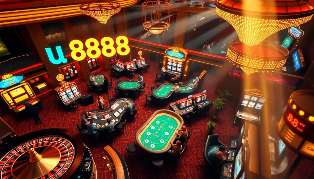 Players enjoying games at u 888 online casino with vibrant atmosphere and excitement.