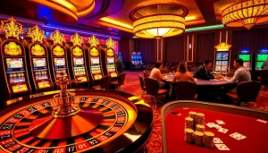 Players celebrating a big win at a luxury casino with a vibrant atmosphere, featuring 555 win elements.