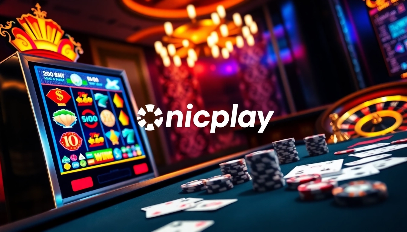 Spin to win with Onicplay’s slot machine in a luxurious online casino setting.