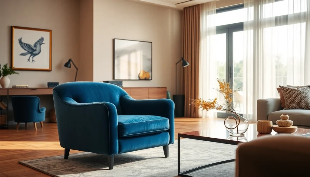 Bekijk de luxe stretch fluweel bekleding in een stijlvolle woonkamer met een elegante fauteuil.