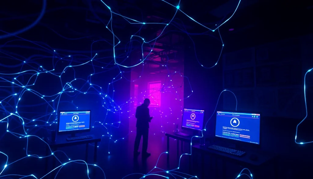 Explore the hidden wiki dark web visualizing a mysterious underground digital network with .onion websites.