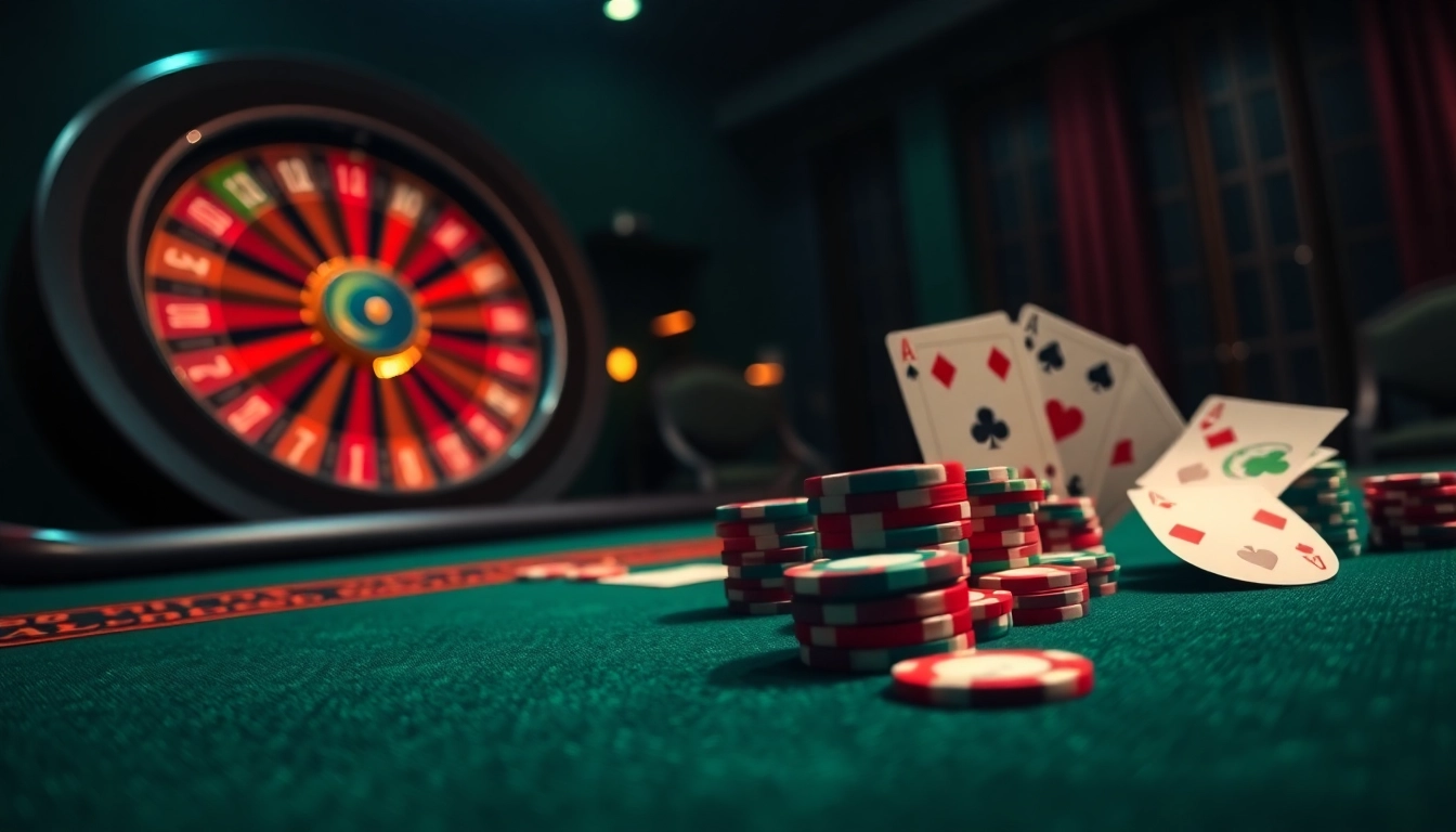 Mengamati live rtp akurat saat permainan poker di kasino dengan chip dan kartu menonjol.