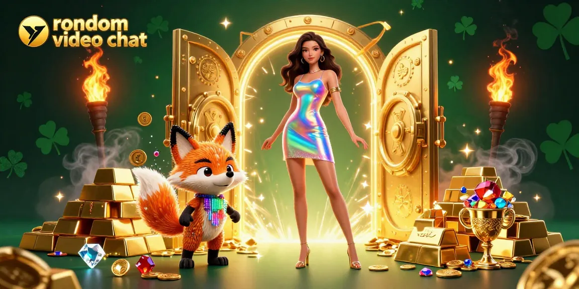Engage in random video chat with vibrant 3D characters amid exploding treasures and dynamic light.