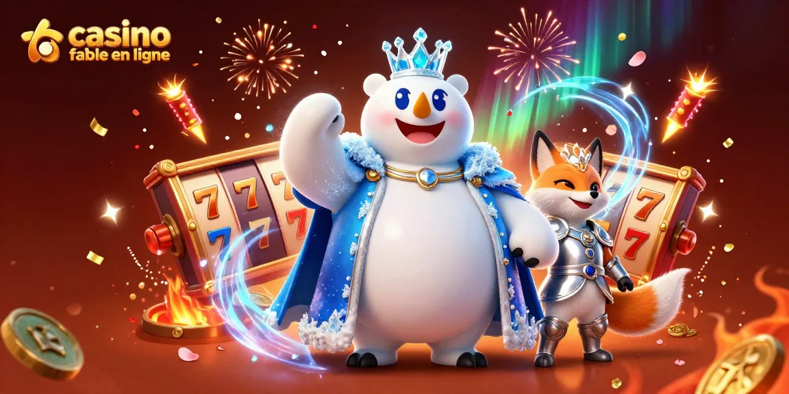 Jouez sur casino fiable en ligne avec le roi des glaces et son compagnon tout en profitant d'une ambiance festive et colorée.