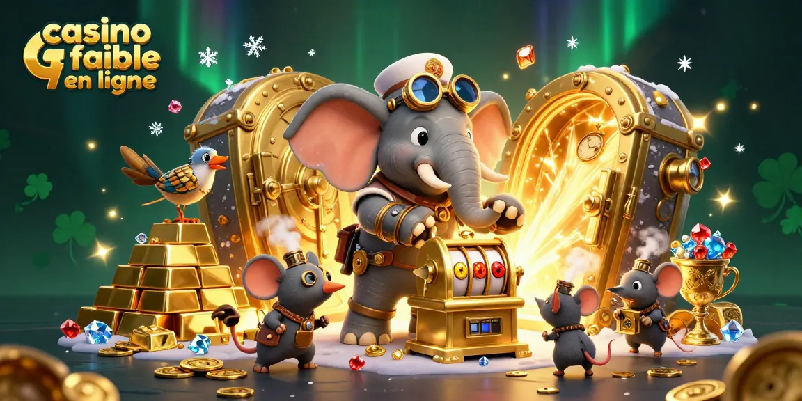 Jouer à un casino fiable en ligne avec un éléphant steampunk et un trésor doré éblouissant.