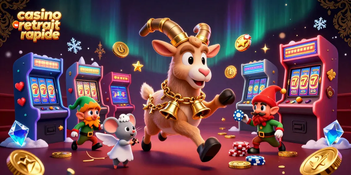 Casino retrait rapide : Illustration d'un Krampus festif dans un casino avec des gremlins joueurs.