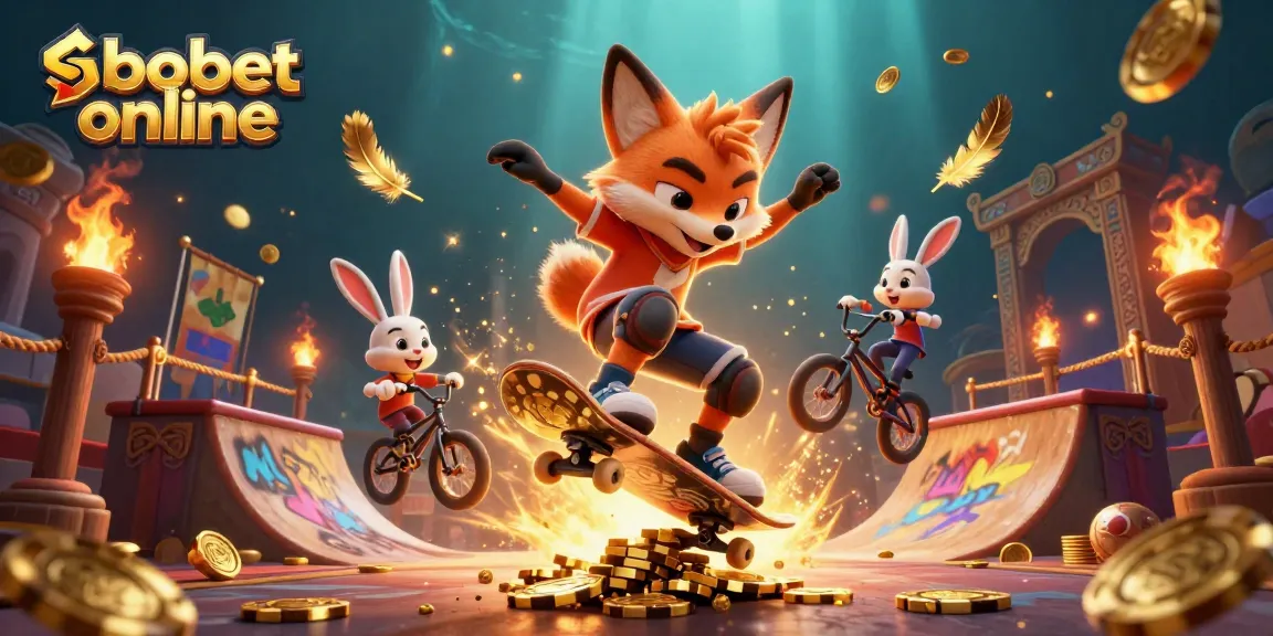 Experience sbobet online with a thrilling 3D cartoon illustration of a fox and rabbit in a vibrant casino scene.
