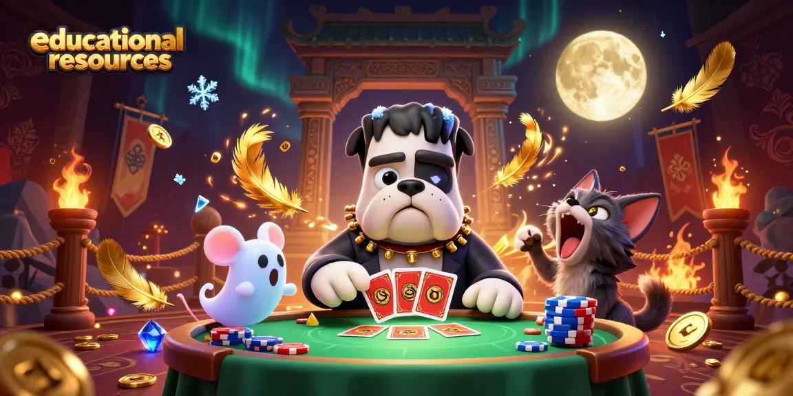 Engage with educational resources in the interactive realm of gambling featuring cartoon characters amidst gaming elements.