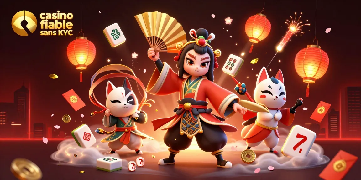 Découvrez l'illustration d'un casino fiable sans KYC avec des personnages de jeu et des éléments de chance.