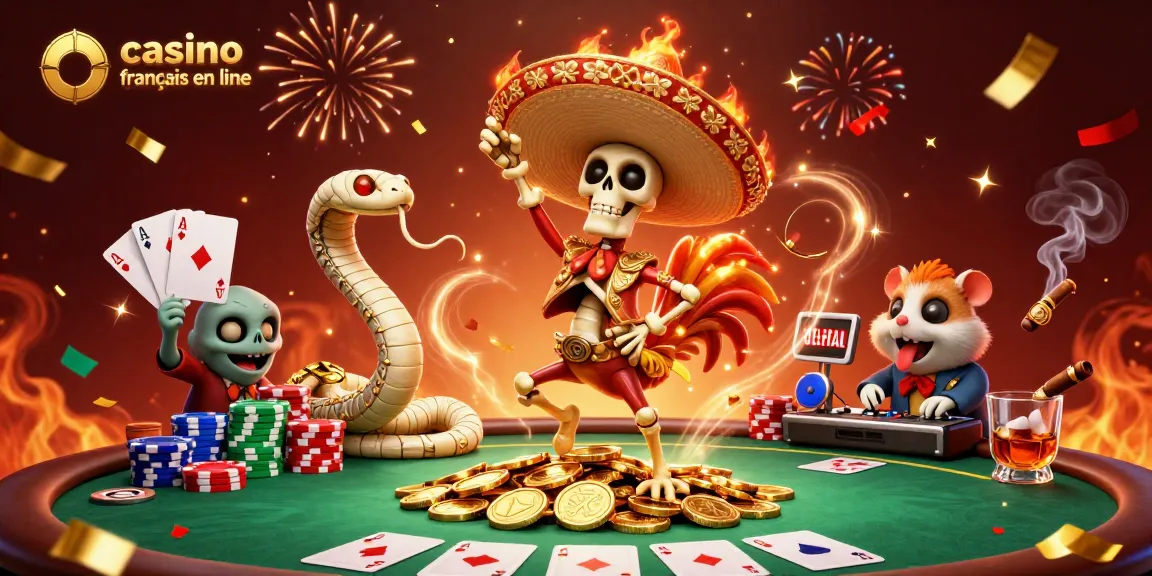 Revivez l'excitation du casino francais en ligne avec une illustration d'animation colorée.